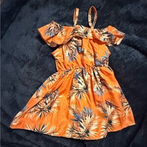 Girls Orange Tropical Ruffle Sundress with a Hat